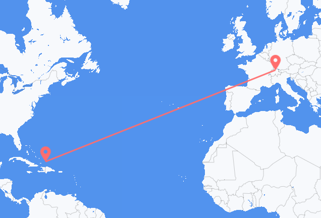 Vluchten van South Caicos naar Zürich