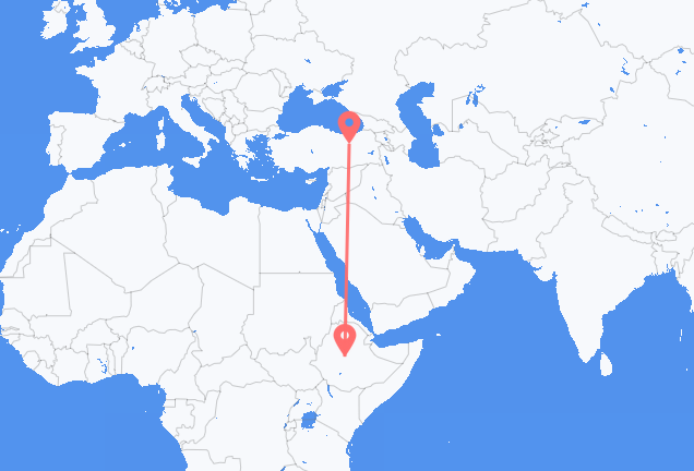 Vluchten van Addis Abeba naar Erzincan