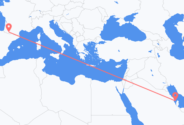 Vluchten van Bahrain Island naar Lourdes