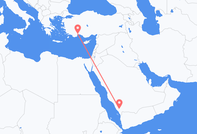 Flyreiser fra Abha, til Antalya