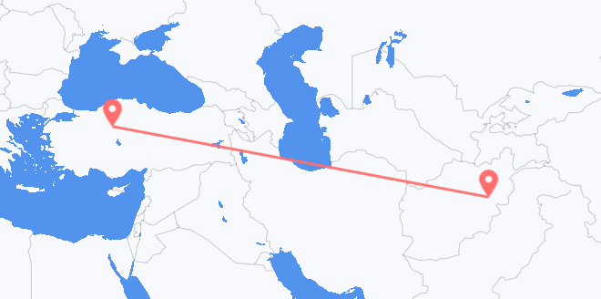 Flüge von Afghanistan nach die Türkei