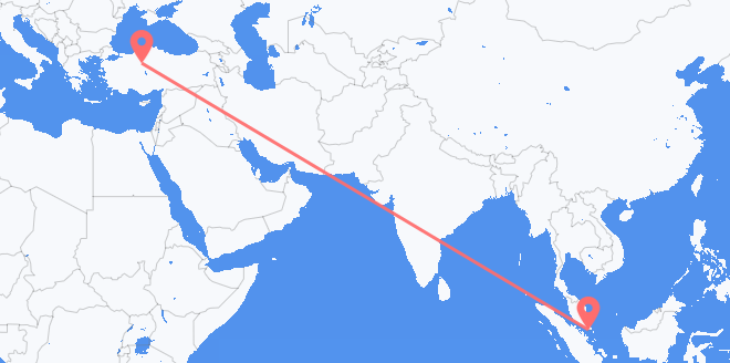 Vluchten van Singapore naar Turkije