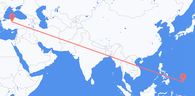 Vluchten van Palau naar Turkije