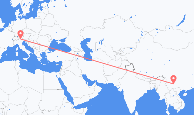 Vuelos de Kunming, China a Bolzano, Italia