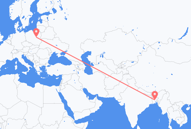 Flyrejser fra Dhaka til Warszawa