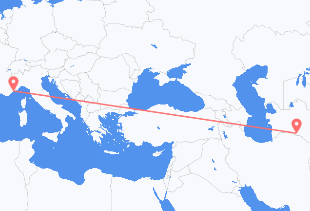 Flyrejser fra Asjkhabad til Nice