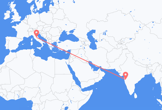 インドのプネから、イタリアのペルージャまでのフライト