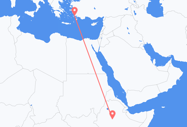 Vluchten van Addis Abeba naar Bodrum