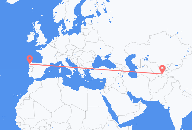 Flug frá Dushanbe til Santiago de Compostela