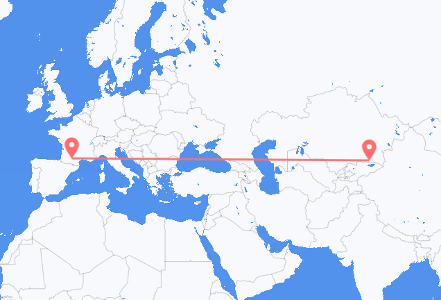 Flyreiser fra Almaty, til Toulouse