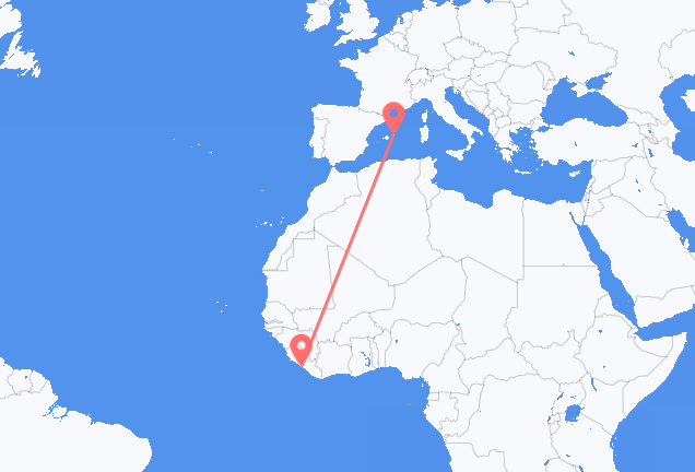 Flyrejser fra Monrovia til Mahon