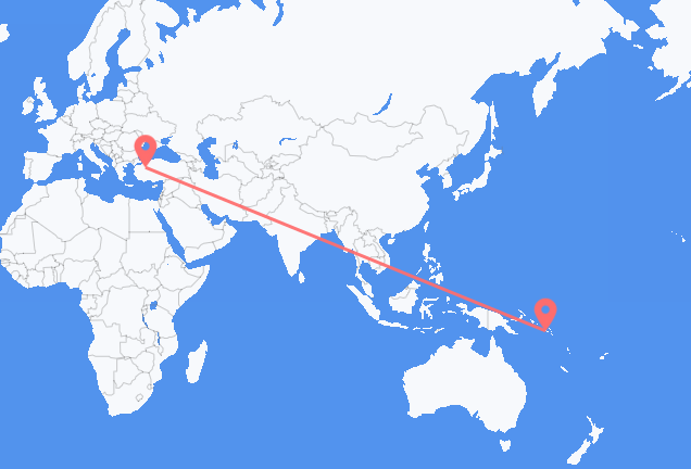 Flyrejser fra Honiara, Salomonøerne til Eskişehir, Tyrkiet