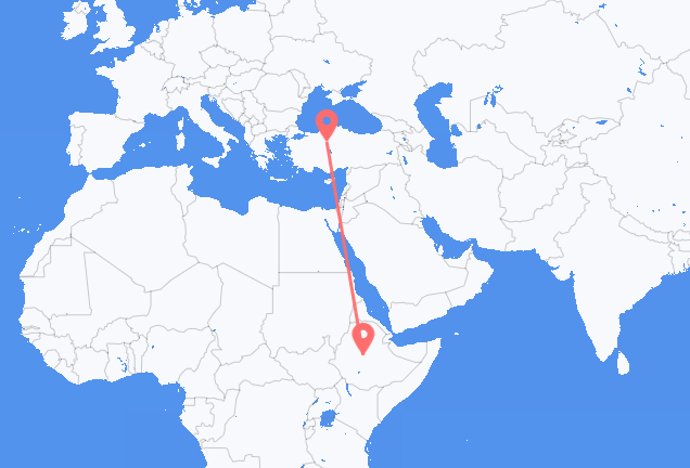 Vluchten van Addis Abeba naar Ankara