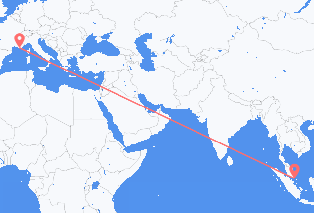 싱가포르 출발, 툴롱 도착 항공편