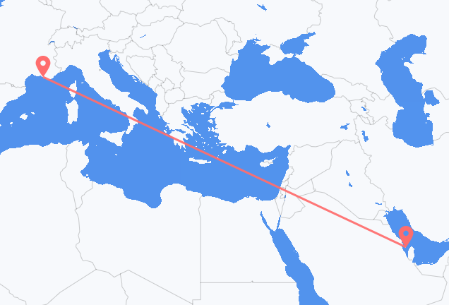 Vluchten van Bahrain Island naar Marseille