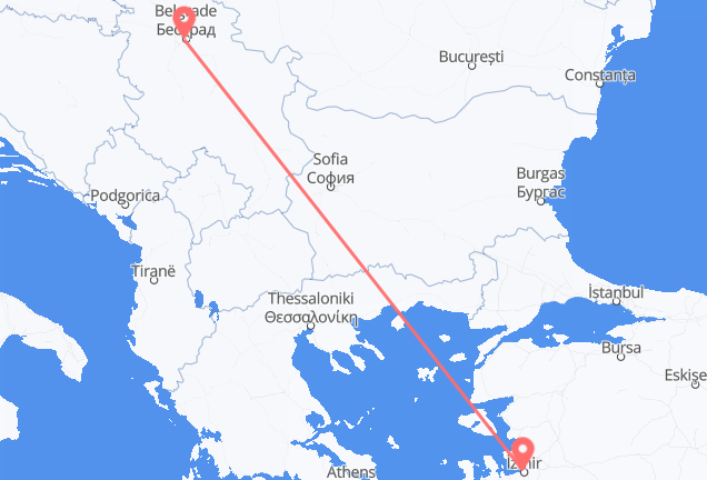 Flyg från Izmir till Belgrad