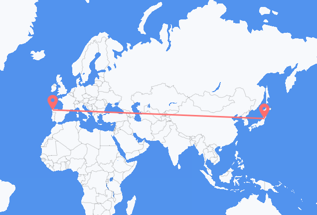 Flyrejser fra Sendai til Santiago de Compostela