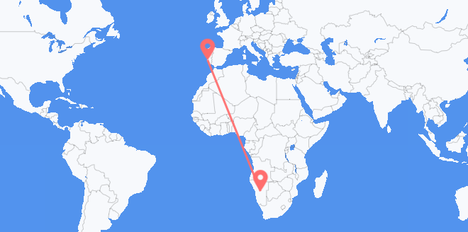 Flyrejser fra Namibia til Portugal