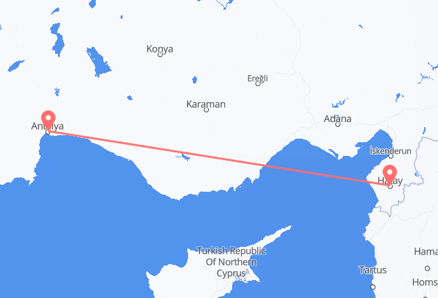 Flüge von Antalya, die Türkei nach Provinz Hatay, die Türkei