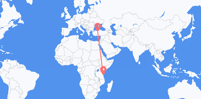 Vluchten van Tanzania naar Turkije