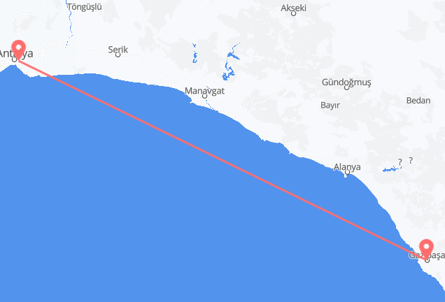 Flüge von Antalya, die Türkei nach Gazipaşa, die Türkei