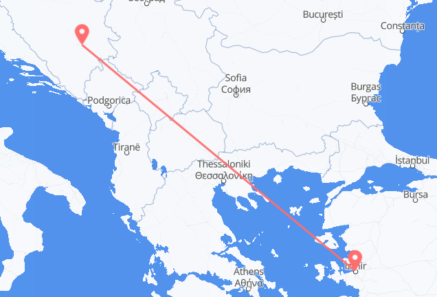 Flyg från Izmir till Sarajevo