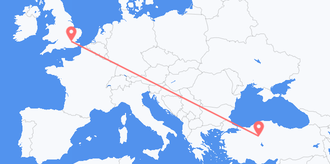 Vluchten van Verenigd Koninkrijk naar Turkije