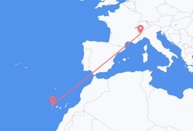 Vluchten van Turijn, Italië naar La Palma (ort i Mexiko, Guanajuato, Salamanca), Spanje