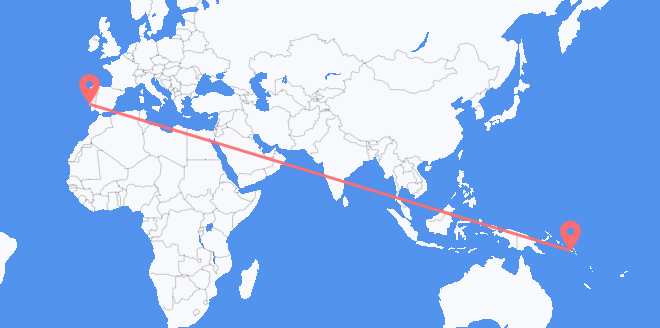 Flyrejser fra Salomonøerne til Portugal