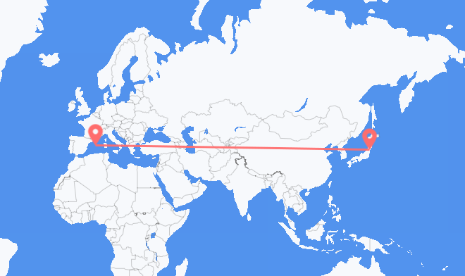 Flyrejser fra Sendai til Mahon