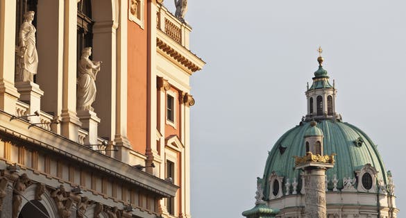 photo of view of Wiener Musikverein (1866-9) and Karlskirche, Vienna, Austria,Vienna Austria.