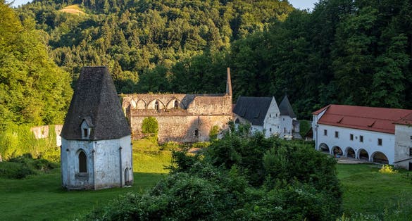 Photo of Žiče Charterhouse, monastry, view from above,Slovenia.