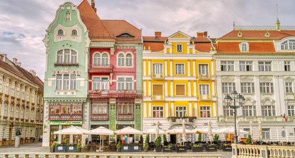 Historical center in cloudy weather, Timisoara, Romania.