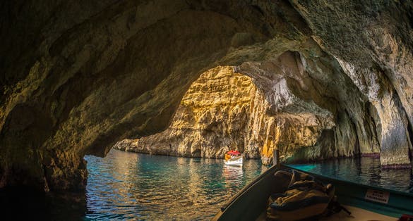 Photo from inside of the Blue Grotto sea cave ,Malta.
