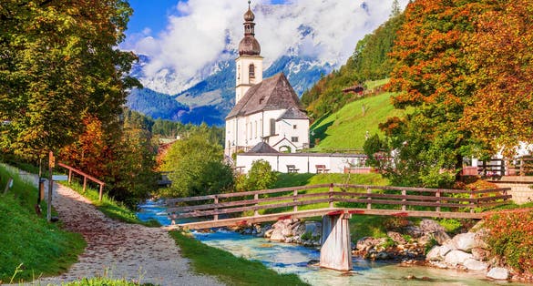Photo of Ramsau bei Berchtesgaden, Germany. Autumnal scenery of Ramsau National Park in Berchtesgadener Land in Bavaria with incredible seasonal view of Parish .
