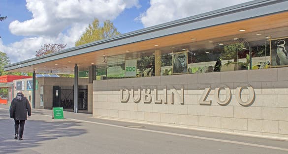 Photo of the entrance to Dublin Zoo in the Phoenix park, Dublin. Opened in 1831 it covers an area of 28 hectares in the heart of Dublin City.