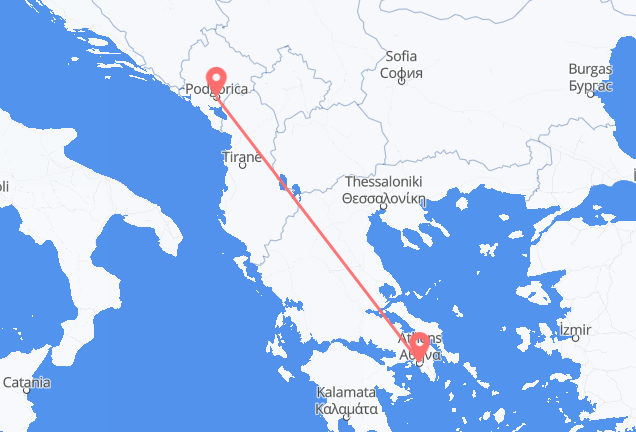 Podgorica to Athens