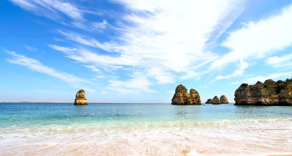 Photo of beautiful rocky beach, Lagos, Portugal.