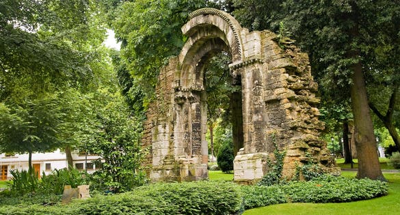 Ancient romanian arc in the San Francisco park in Oviedo, Spain.