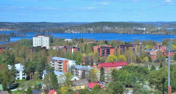 Photo of Finland. Top-view of the city of Jyvaskyla in a sunny spring day
