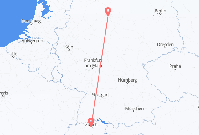 Hannover nach Zürich