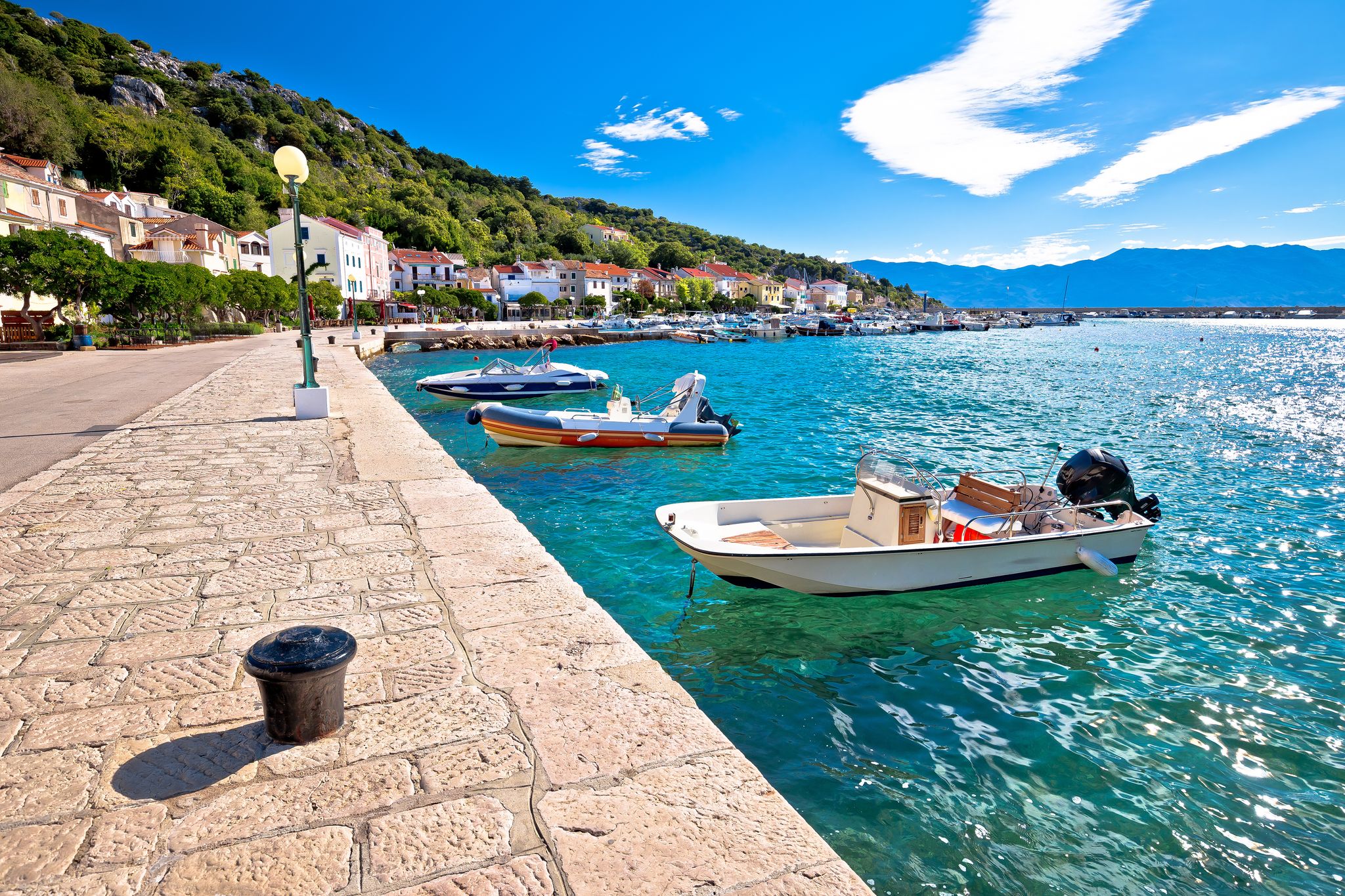 Photo of aerial view of Historic Adriatic town of Krk aerial view, Island of Krk, Kvarner bay of Croatia.