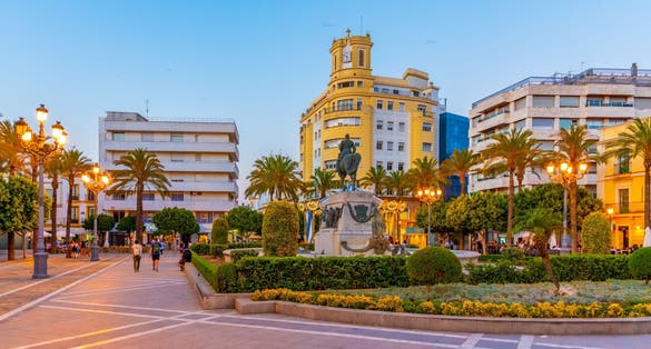 Photo of sunset view of Plaza del Arenal at Jerez de la Frontera in Spain.