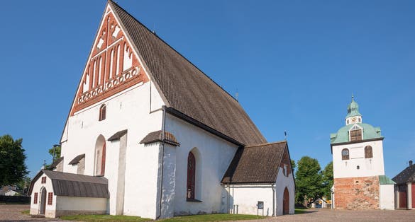 Medieval Lutheran cathedral of old Porvoo close up on a sunny July day. Finland