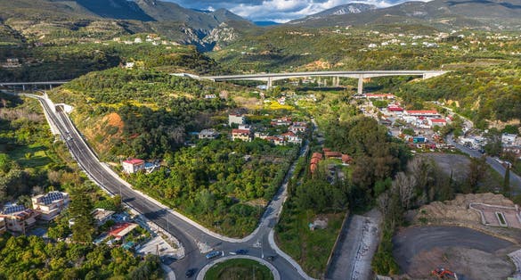 Photo of Road junction in northern Kalamata city. New motorway bypass around Kalamata city to Stoupa area in Messinia, Greece.