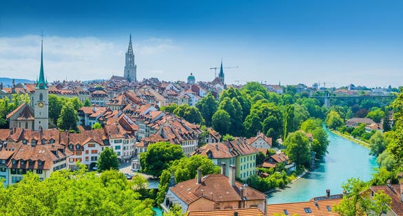 Photo of Aare river and cityscape of the old town of Bern, Switzerland.