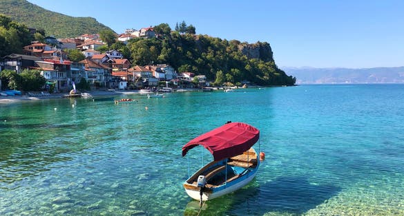 Photo of little boat at the lake, Ohrid, North Macedonia.