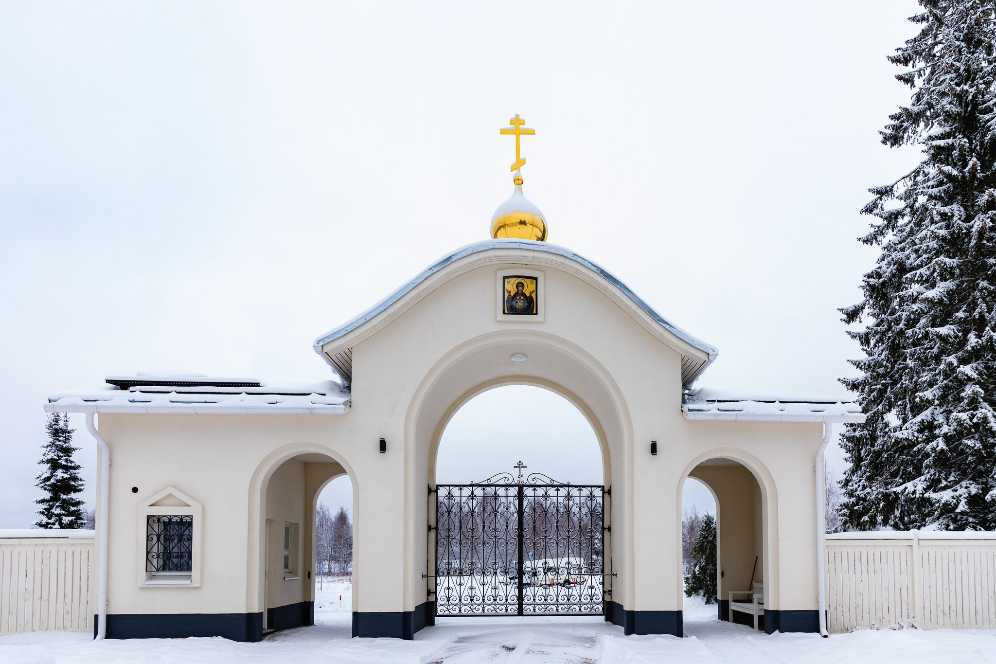 Photo of the main church of the New Valamo Orthodox monastery in winter in Heinavesi, Finland.
