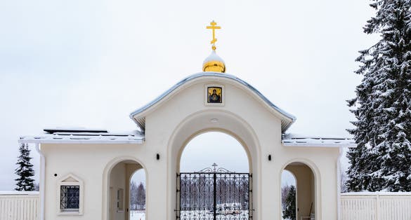 Photo of the main church of the New Valamo Orthodox monastery in winter in Heinavesi, Finland.