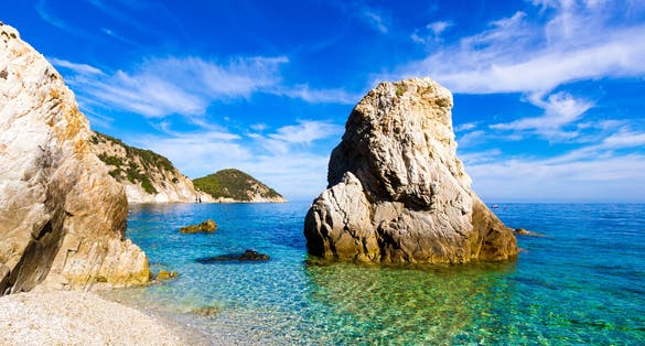 The beach of Sansone is considered one of the most beautiful beaches of Elba Island, Italy